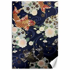 Japanese Wave Koi Illustration Pattern Canvas 12  X 18  by Ndabl3x