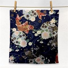 Japanese Wave Koi Illustration Pattern Face Towel by Ndabl3x