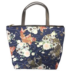 Japanese Wave Koi Illustration Pattern Bucket Bag by Ndabl3x