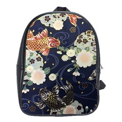 Japanese Wave Koi Illustration Pattern School Bag (xl) by Ndabl3x