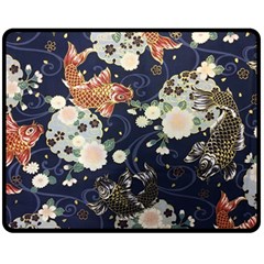 Japanese Wave Koi Illustration Pattern Two Sides Fleece Blanket (medium) by Ndabl3x