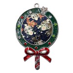 Japanese Wave Koi Illustration Pattern Metal X Mas Lollipop with Crystal Ornament Front