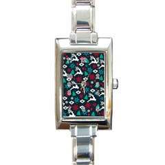 Holiday Season Pattern December Happy Holidays Merry Christmas Winter Family Festive New Year Rectangle Italian Charm Watch by Maspions