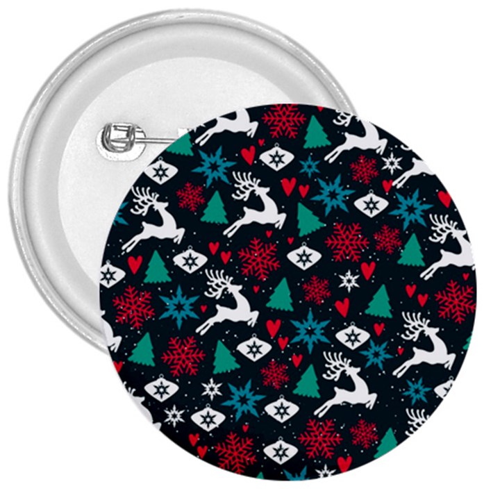 Holiday Season Pattern December Happy Holidays Merry Christmas Winter Family Festive New Year 3  Buttons