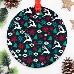 Holiday Season Pattern December Happy Holidays Merry Christmas Winter Family Festive New Year Ornament (round) by Maspions