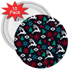 Holiday Season Pattern December Happy Holidays Merry Christmas Winter Family Festive New Year 3  Buttons (10 Pack)  by Maspions