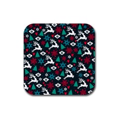 Holiday Season Pattern December Happy Holidays Merry Christmas Winter Family Festive New Year Rubber Coaster (square) by Maspions