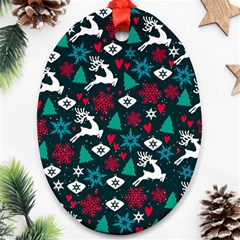 Holiday Season Pattern December Happy Holidays Merry Christmas Winter Family Festive New Year Oval Ornament (two Sides)