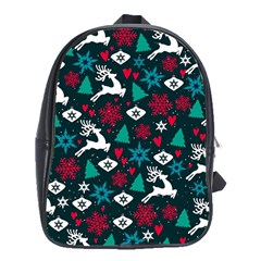 Holiday Season Pattern December Happy Holidays Merry Christmas Winter Family Festive New Year School Bag (xl) by Maspions