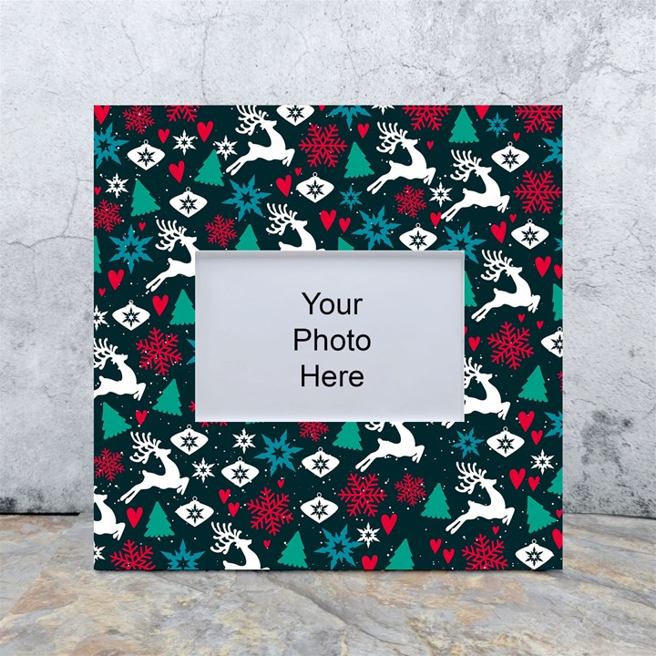 Holiday Season Pattern December Happy Holidays Merry Christmas Winter Family Festive New Year White Box Photo Frame 4  x 6 