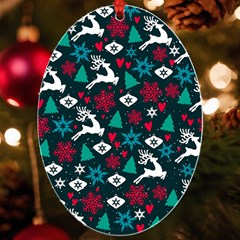 Holiday Season Pattern December Happy Holidays Merry Christmas Winter Family Festive New Year Uv Print Acrylic Ornament Oval by Maspions