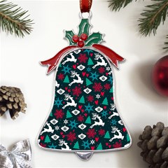 Holiday Season Pattern December Happy Holidays Merry Christmas Winter Family Festive New Year Metal Holly Leaf Bell Ornament by Maspions