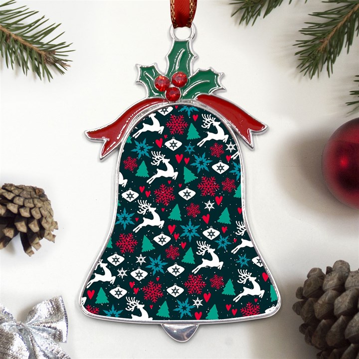 Holiday Season Pattern December Happy Holidays Merry Christmas Winter Family Festive New Year Metal Holly Leaf Bell Ornament