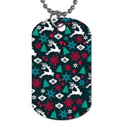 Holiday Season Pattern December Happy Holidays Merry Christmas Winter Family Festive New Year Dog Tag (one Side) by Maspions