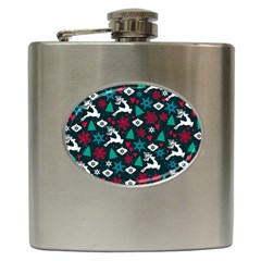 Holiday Season Pattern December Happy Holidays Merry Christmas Winter Family Festive New Year Hip Flask (6 Oz) by Maspions