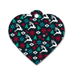 Holiday Season Pattern December Happy Holidays Merry Christmas Winter Family Festive New Year Dog Tag Heart (one Side) by Maspions