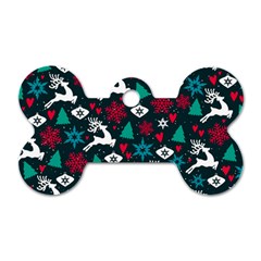 Holiday Season Pattern December Happy Holidays Merry Christmas Winter Family Festive New Year Dog Tag Bone (one Side) by Maspions