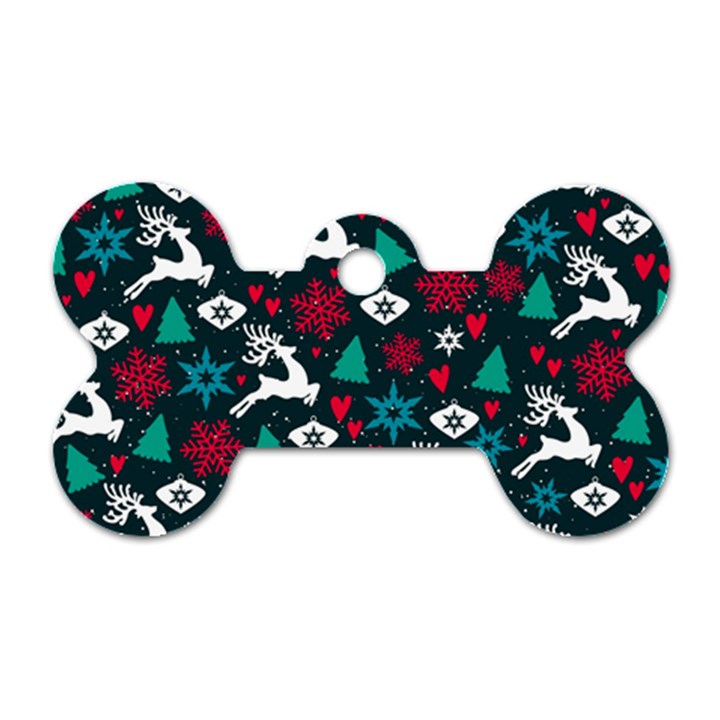 Holiday Season Pattern December Happy Holidays Merry Christmas Winter Family Festive New Year Dog Tag Bone (One Side)