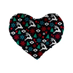 Holiday Season Pattern December Happy Holidays Merry Christmas Winter Family Festive New Year Standard 16  Premium Flano Heart Shape Cushions by Maspions