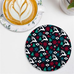 Holiday Season Pattern December Happy Holidays Merry Christmas Winter Family Festive New Year Uv Print Round Tile Coaster by Maspions