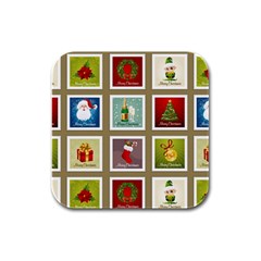 Christmas Stamp Pattern Rubber Square Coaster (4 Pack)