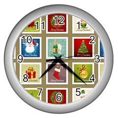 Christmas Stamp Pattern Wall Clock (silver) by Maspions