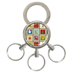 Christmas Stamp Pattern 3-Ring Key Chain