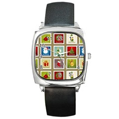 Christmas Stamp Pattern Square Metal Watch