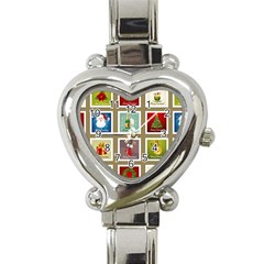 Christmas Stamp Pattern Heart Italian Charm Watch