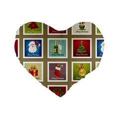 Christmas Stamp Pattern Standard 16  Premium Flano Heart Shape Cushions