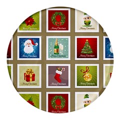 Christmas Stamp Pattern Round Glass Fridge Magnet (4 Pack)