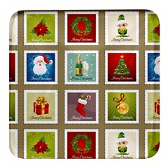 Christmas Stamp Pattern Square Glass Fridge Magnet (4 pack)