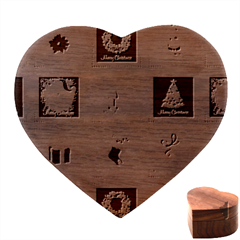 Christmas Stamp Pattern Heart Wood Jewelry Box by Maspions