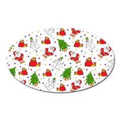 Christmas Pattern  Trees Santa Oval Magnet by Maspions