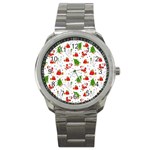 Christmas Pattern  Trees Santa Sport Metal Watch Front