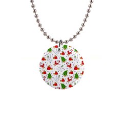 Christmas Pattern  Trees Santa 1  Button Necklace by Maspions