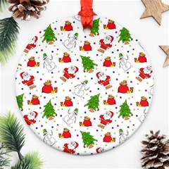 Christmas Pattern  Trees Santa Round Ornament (two Sides) by Maspions