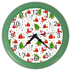 Christmas Pattern  Trees Santa Color Wall Clock by Maspions