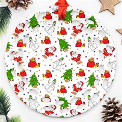 Christmas Pattern  Trees Santa Round Filigree Ornament (two Sides)