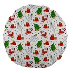 Christmas Pattern  Trees Santa Large 18  Premium Flano Round Cushions Back