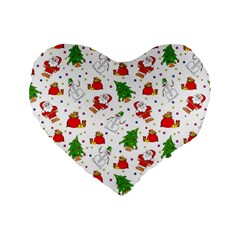 Christmas Pattern  Trees Santa Standard 16  Premium Flano Heart Shape Cushions by Maspions