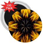 Yellow Flower Pattern Leaves 3  Magnets (100 pack) Front