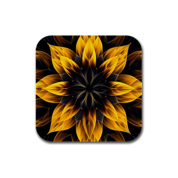 Yellow Flower Pattern Leaves Rubber Square Coaster (4 pack)