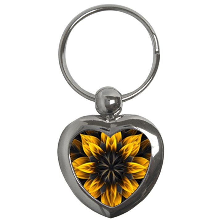 Yellow Flower Pattern Leaves Key Chain (Heart)