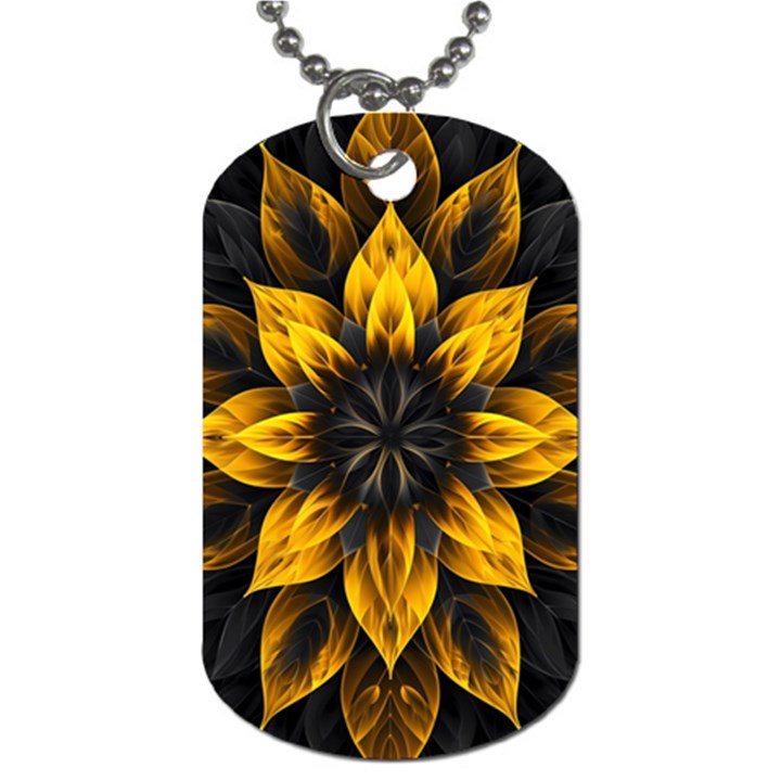 Yellow Flower Pattern Leaves Dog Tag (One Side)