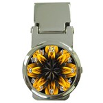 Yellow Flower Pattern Leaves Money Clip Watches Front