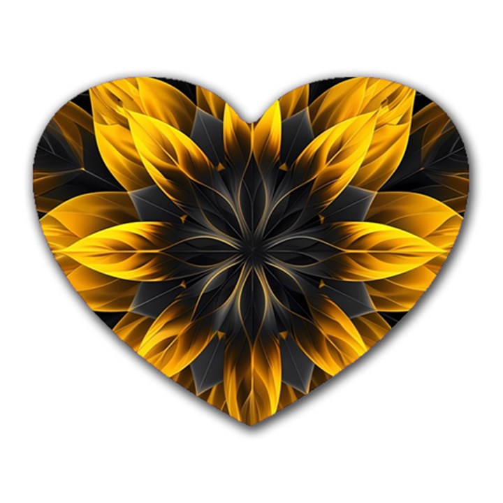 Yellow Flower Pattern Leaves Heart Mousepad