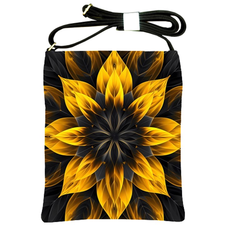 Yellow Flower Pattern Leaves Shoulder Sling Bag