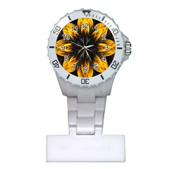 Yellow Flower Pattern Leaves Plastic Nurses Watch