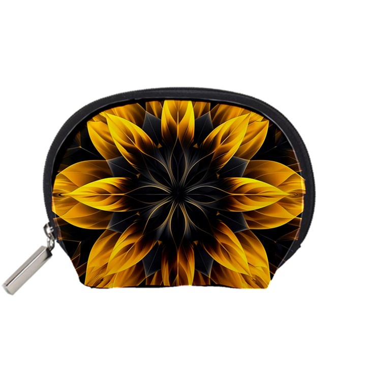 Yellow Flower Pattern Leaves Accessory Pouch (Small)